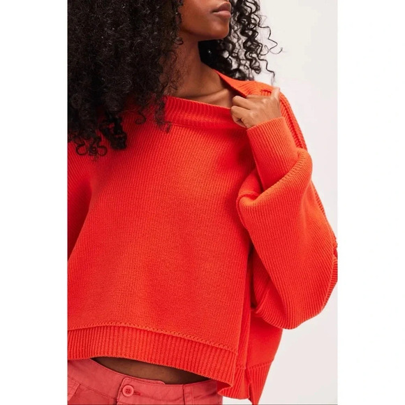 NWT Free People Easy Street Crop Sweater Orange Small Oversized Rib Knit - Picture 1 of 10